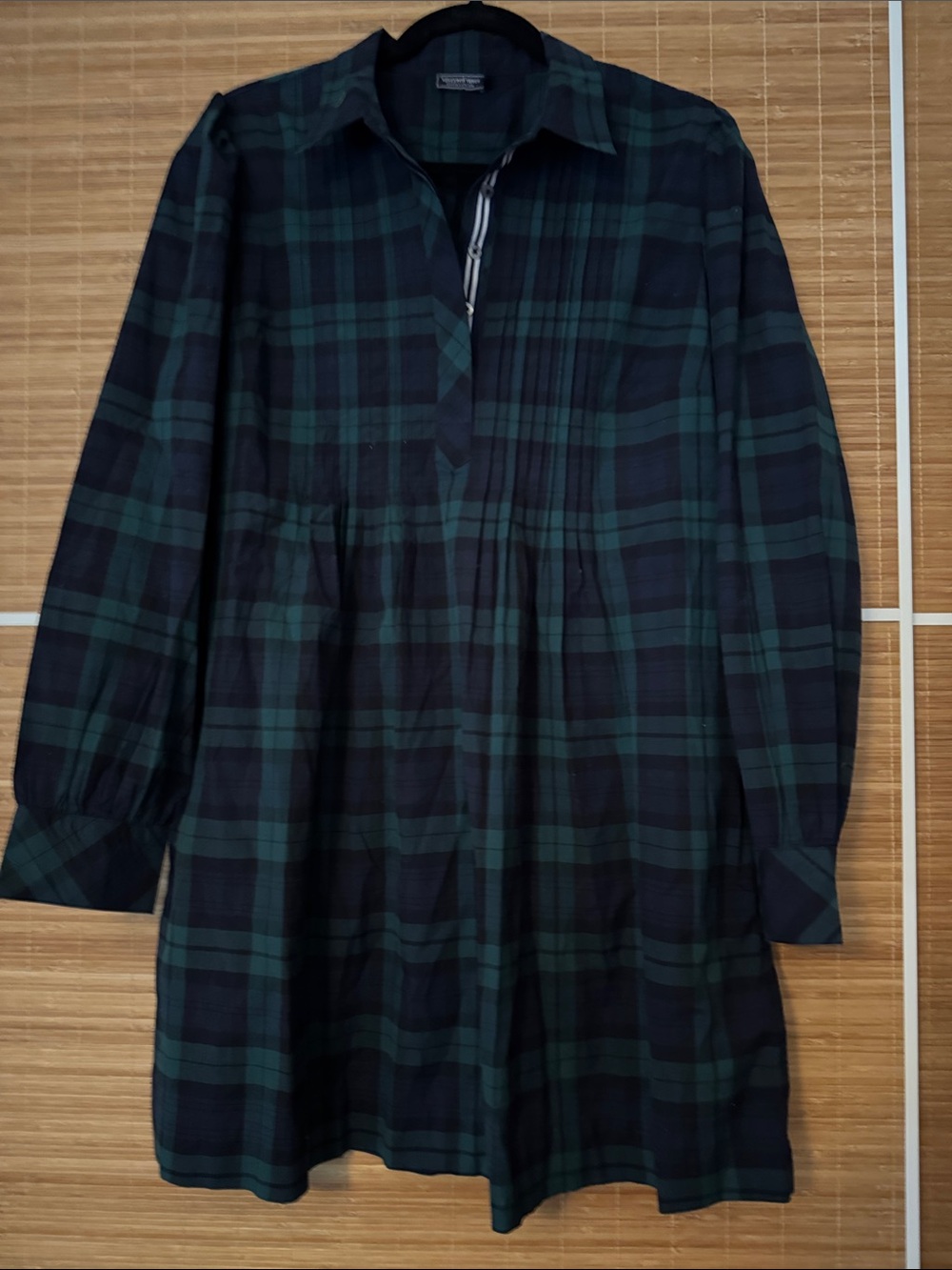 Vineyard Vines Navy & Green Plaid Long-Sleeve Mini Dress